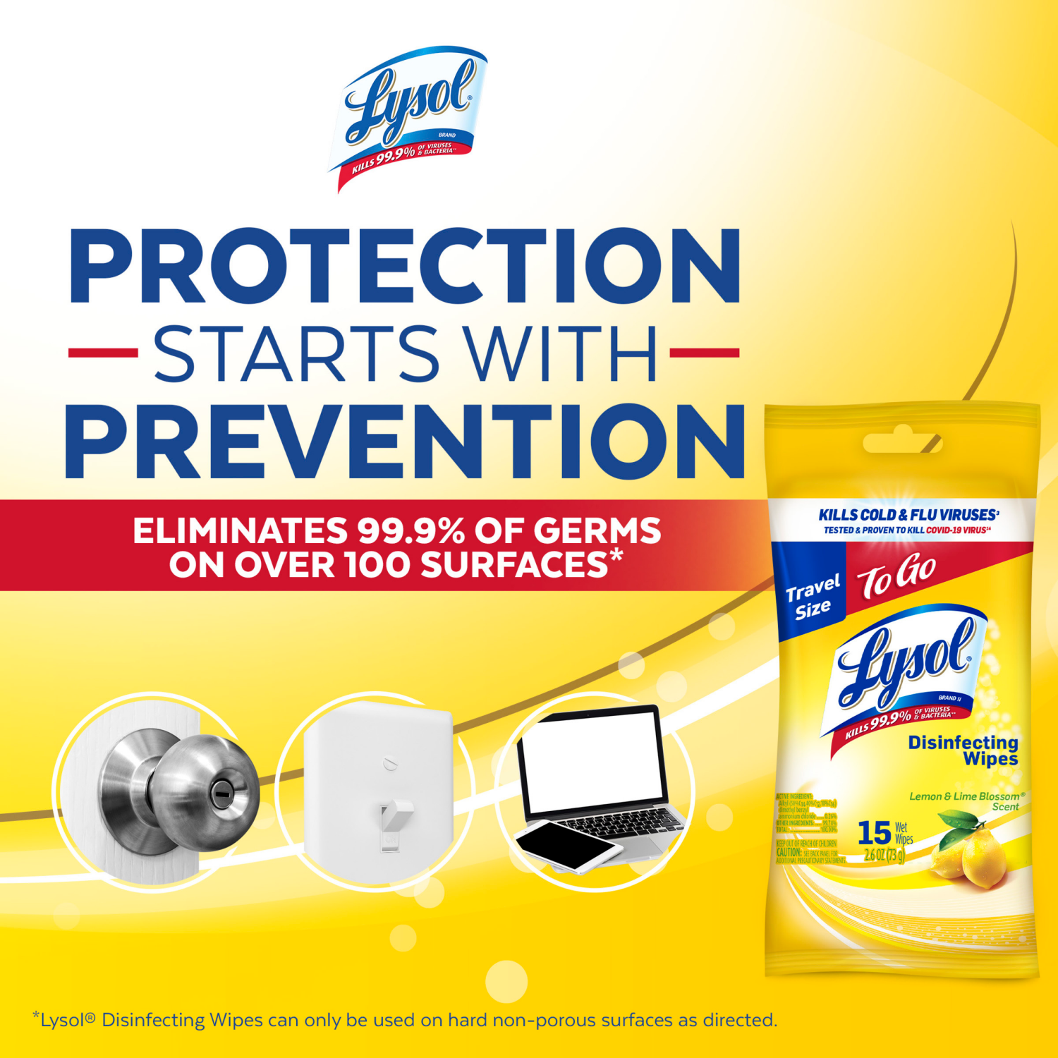 slide 4 of 4, Lysol To Go Lemon & Lime Blossom Scent Disinfecting Wipes 15 ea, 15 ct