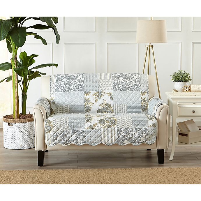 slide 1 of 5, Great Bay Home Patchwork Scalloped Loveseat Protector - Grey, 1 ct