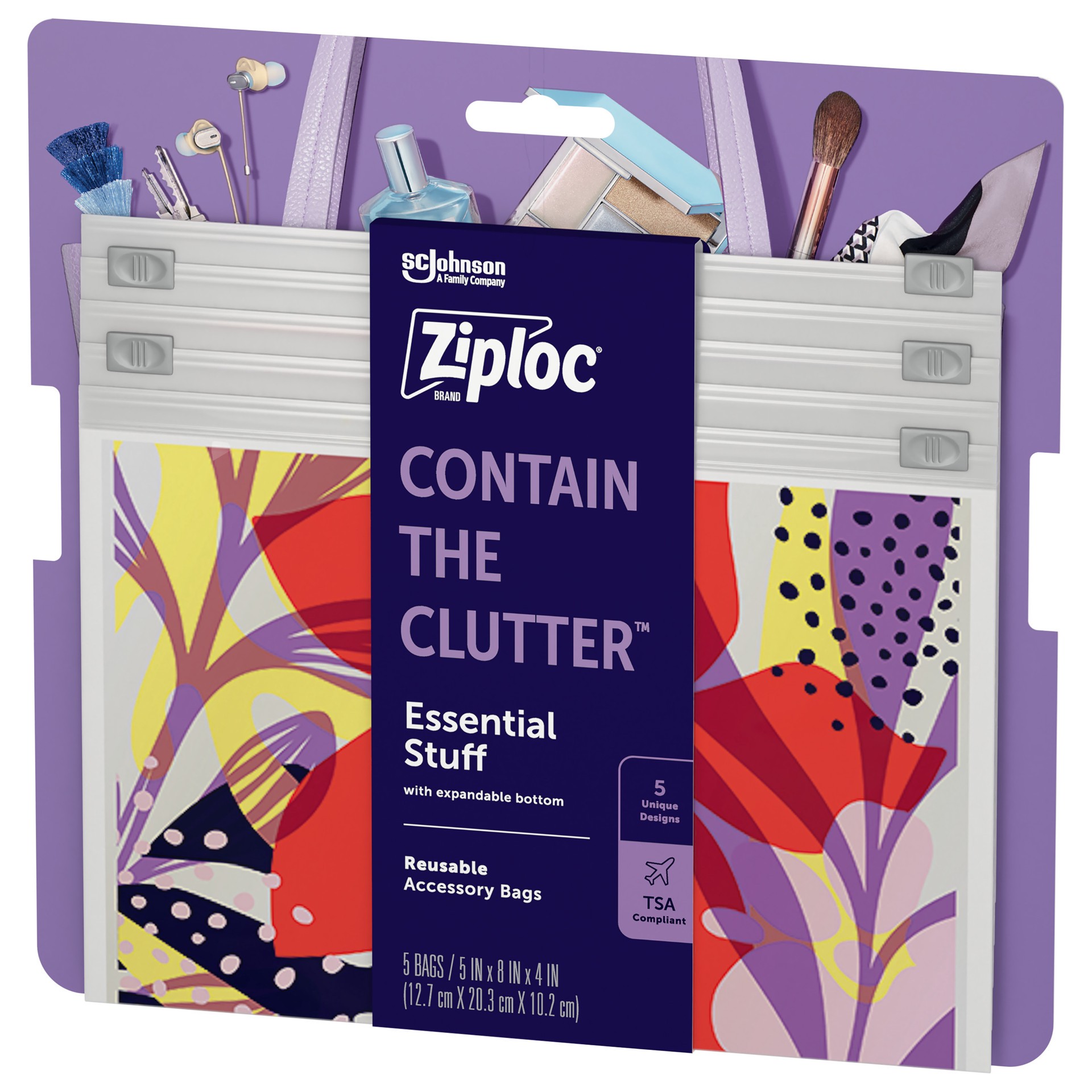 slide 4 of 5, Ziploc Brand Boho Collection™ Essential Stuff Accessory Bags, Reusable, 5 Bags, 5 ct