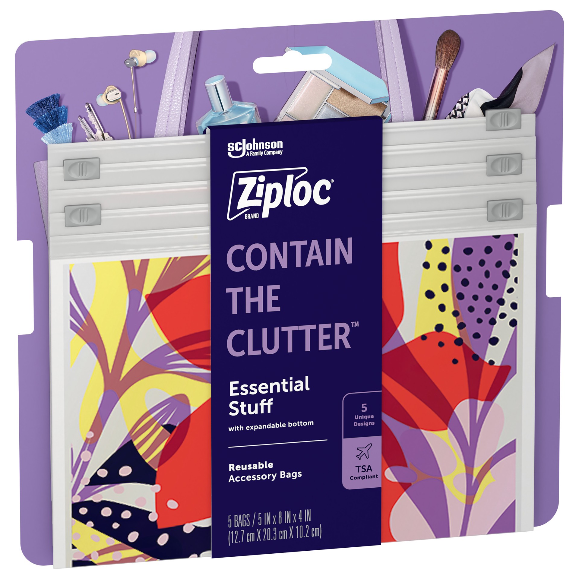 slide 2 of 5, Ziploc Brand Boho Collection™ Essential Stuff Accessory Bags, Reusable, 5 Bags, 5 ct