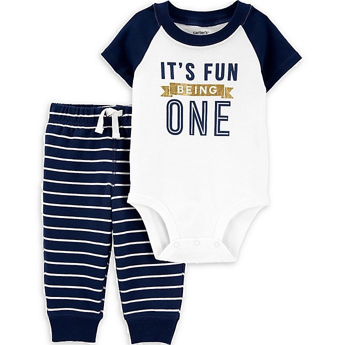 slide 1 of 1, carter's Fun Being 1 Bodysuit and Pant Set - Blue/White, 2 ct; 18 M