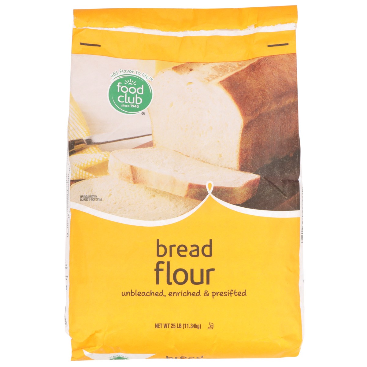 slide 9 of 9, Food Club Unbleached, Enriched & Presifted Bread Flour, 25 lb