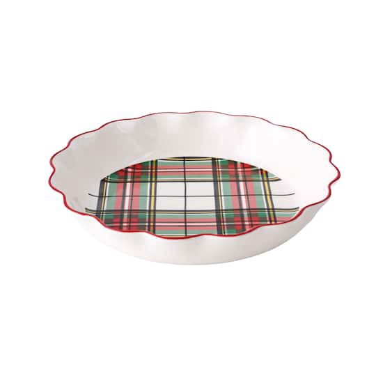 slide 1 of 4, 10" Green & Red Plaid Ceramic Pie Dish By Ashland, 10 in