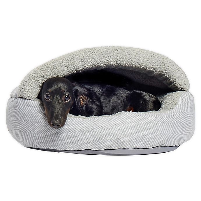 slide 1 of 3, Precious Tails Plush Fleece Herringbone Cave Small Pet Bed - Grey, 1 ct