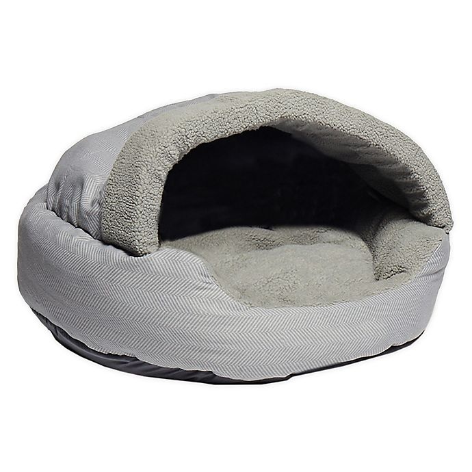 slide 1 of 3, Precious Tails Plush Fleece Cave Herringbone Medium Pet Bed - Grey, 1 ct