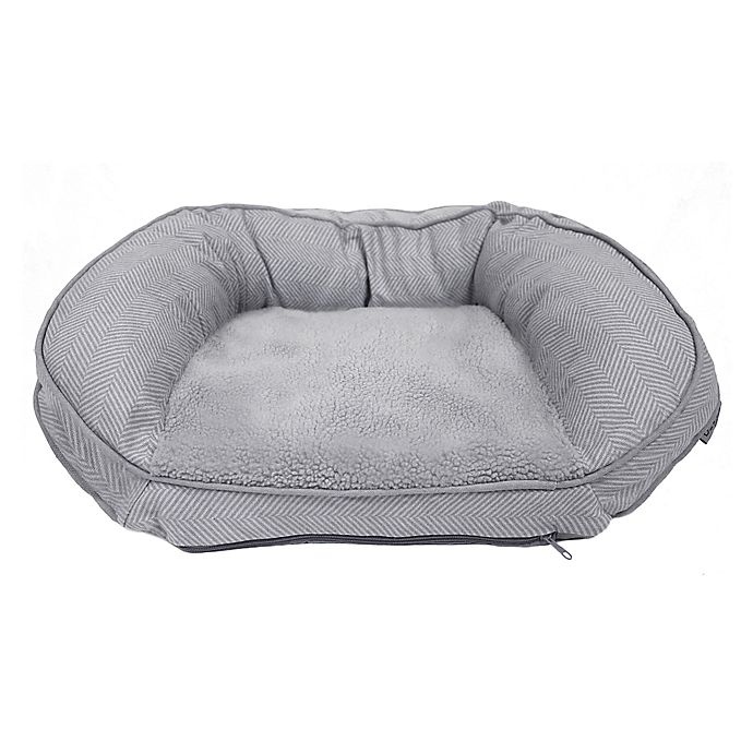 slide 2 of 3, Precious Tails Curved Orthopedic Memory Foam Herringbone Sofa Pet Bed - Grey, 24 in