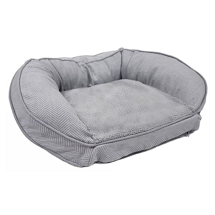 slide 3 of 3, Precious Tails Curved Orthopedic Memory Foam Herringbone Sofa Pet Bed - Grey, 24 in