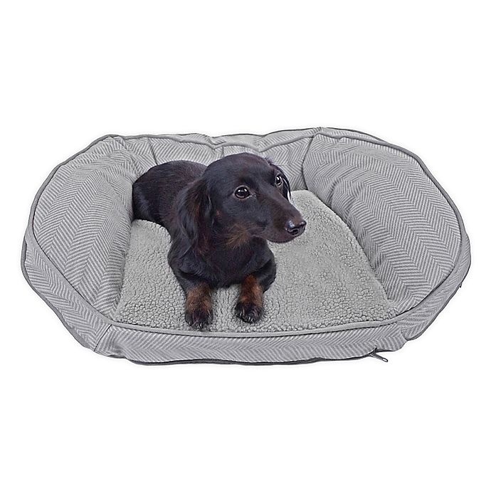 slide 1 of 3, Precious Tails Curved Orthopedic Memory Foam Herringbone Sofa Pet Bed - Grey, 24 in