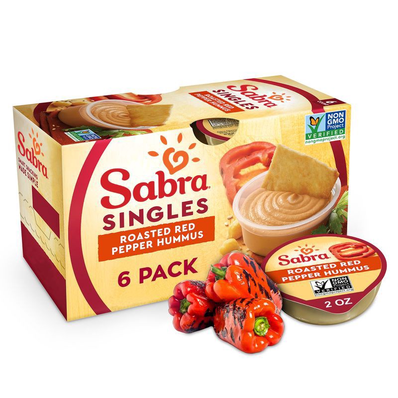 slide 1 of 7, Sabra Singles Roasted Red Pepper Hummus 2 oz (6 count), 6 ct