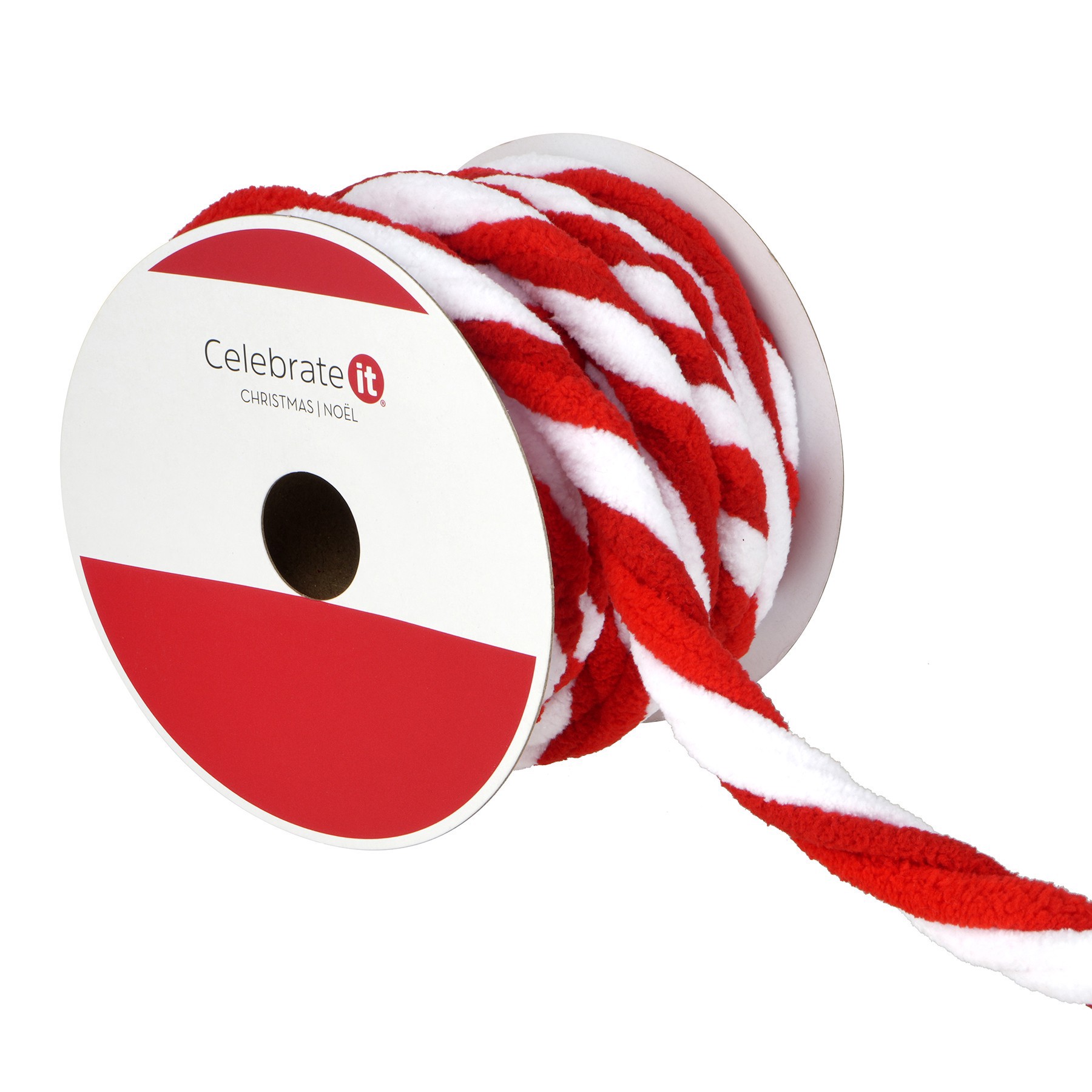 slide 3 of 3, 5/8" X 20ft. Red & White Yarn Twist Ribbon By Celebrate It, 5/8 in x 20 ft