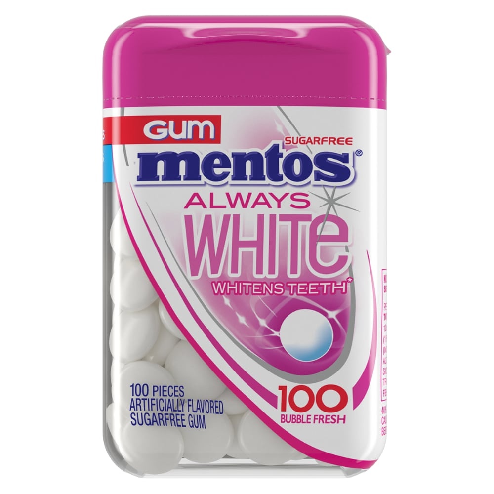 slide 1 of 1, Mentos Sugar Free Always White Bubble Fresh Gum, 100 ct