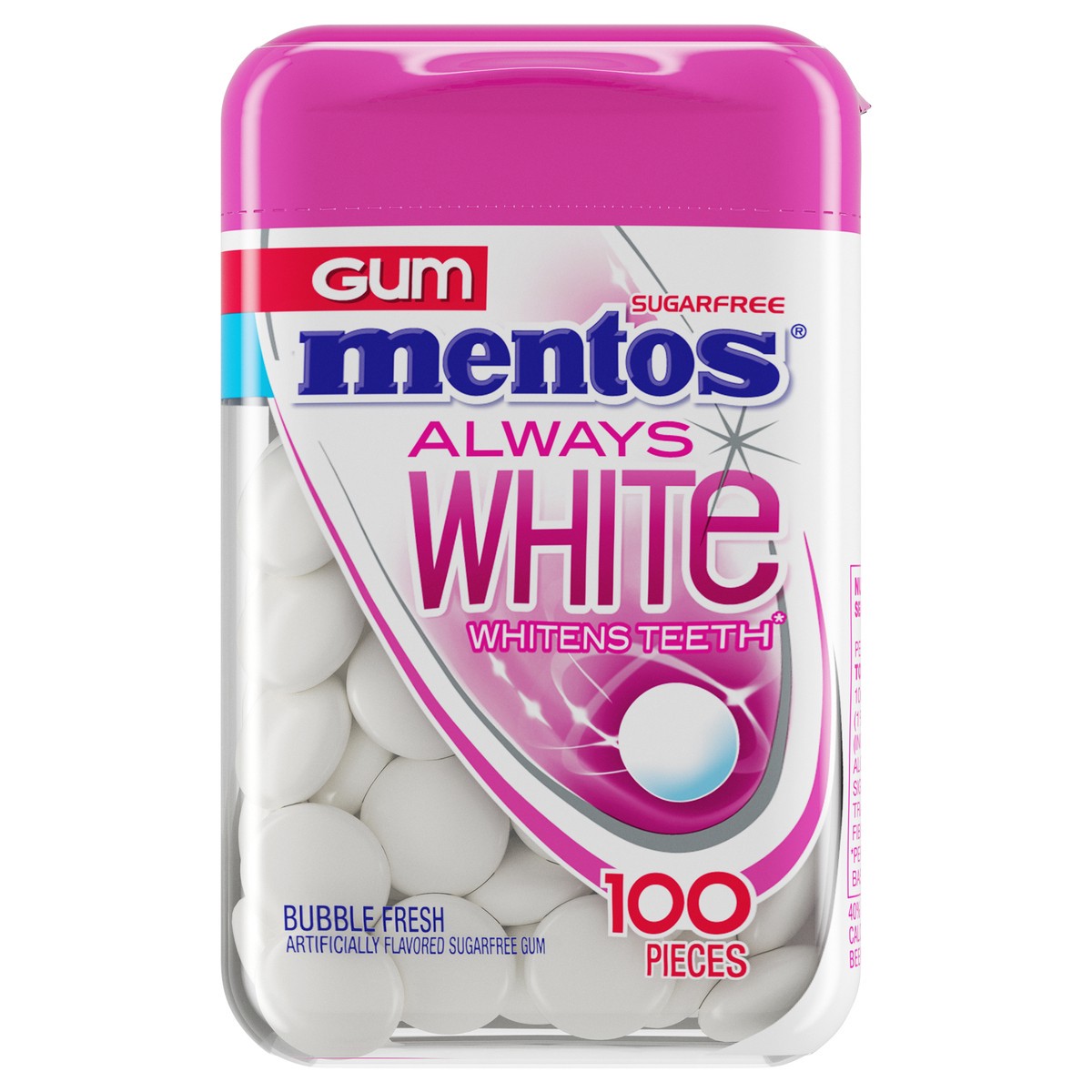 slide 1 of 2, Mentos Always White Gum, Bubble Fresh, 3.5 Oz, 100 ct