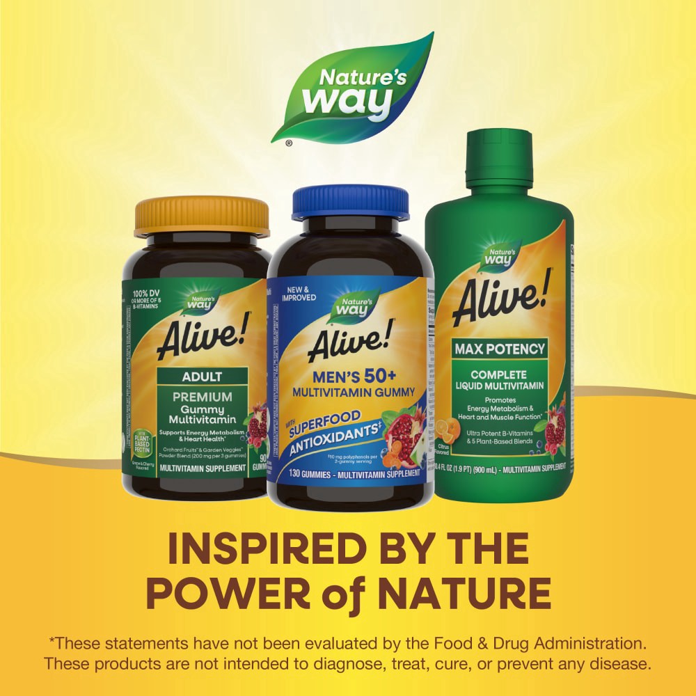 slide 3 of 5, Nature's Way Alive! Men's 50+ Multivitamin Superfood Antioxidants B Vitamins Fruit Flavored Gummies, 130 ct