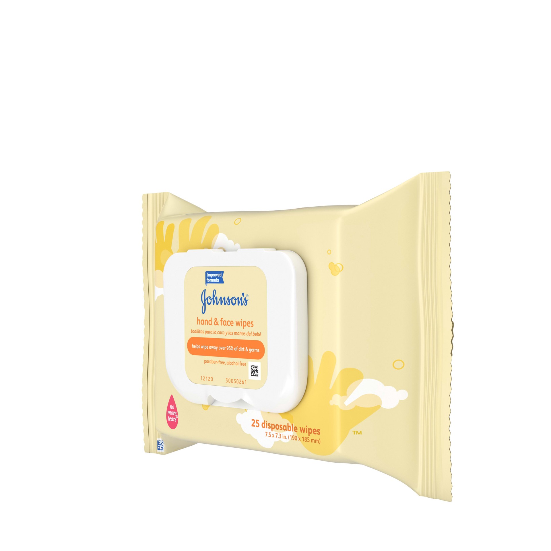 slide 4 of 5, JOHNSON'S Baby Hand & Face Wipes, 25 Count, 25 ct