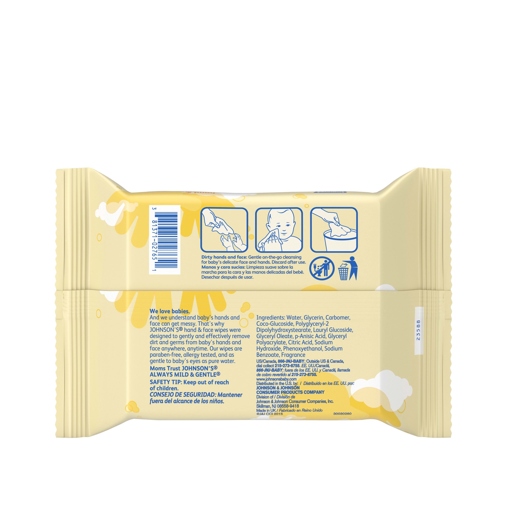 slide 2 of 5, JOHNSON'S Baby Hand & Face Wipes, 25 Count, 25 ct