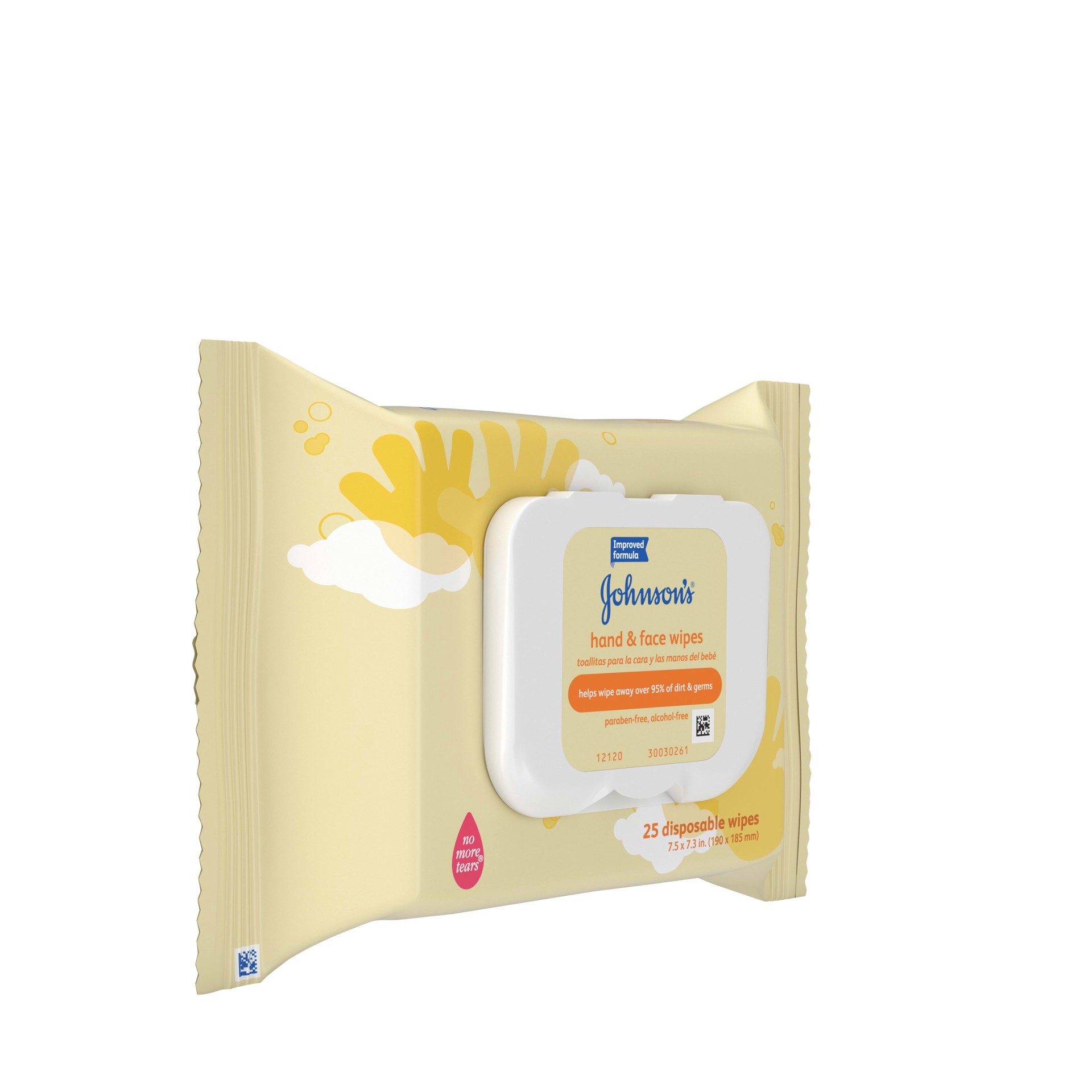 slide 3 of 5, JOHNSON'S Baby Hand & Face Wipes, 25 Count, 25 ct