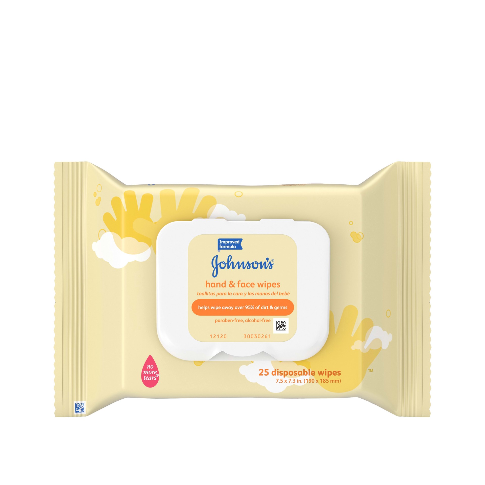 slide 5 of 5, JOHNSON'S Baby Hand & Face Wipes, 25 Count, 25 ct