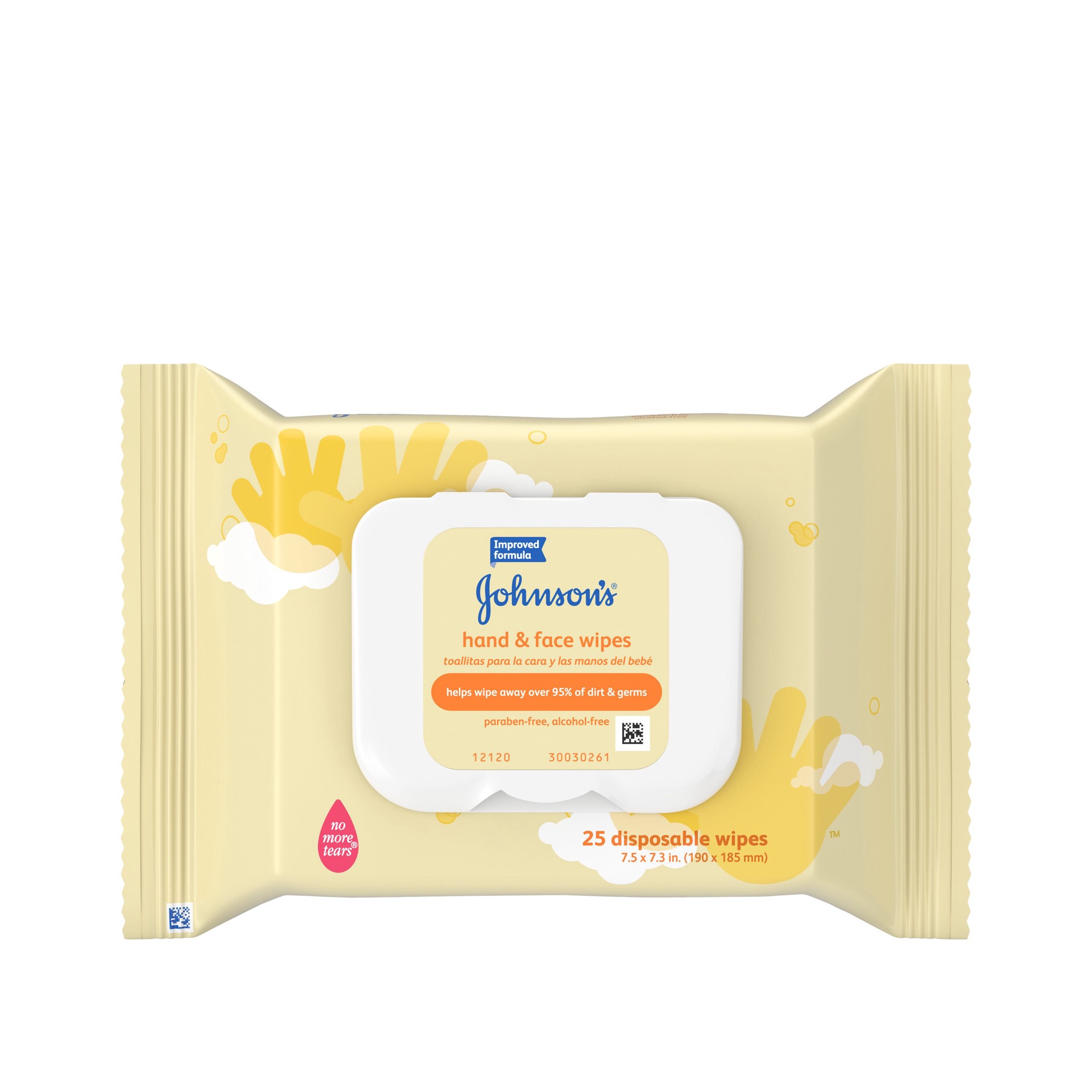 slide 1 of 5, JOHNSON'S Baby Hand & Face Wipes, 25 Count, 25 ct