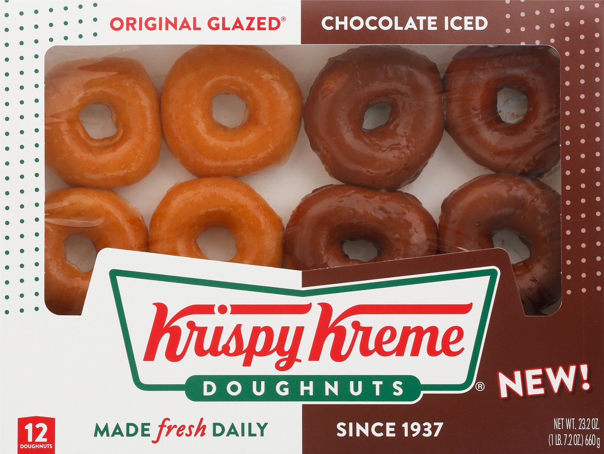 slide 6 of 13, Krispy Kreme Original Glazed/Chocolate Iced Doughnuts 12 ea, 12 ct