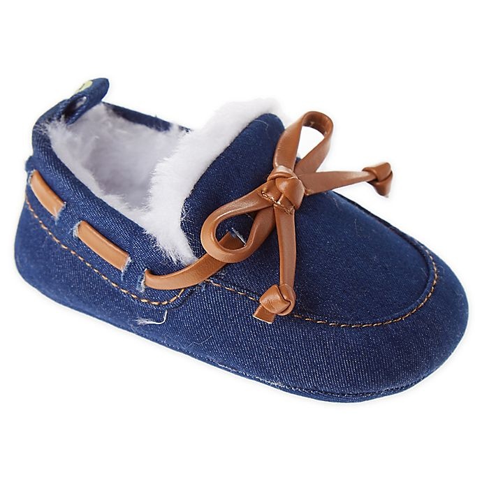 slide 1 of 1, First Steps Boys Navy Denim Moccassin Slipper, 1 ct