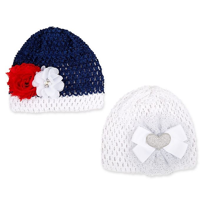 slide 1 of 1, Stepping Stones Crochet Cap Set - Navy & White and White & Red, 2 ct