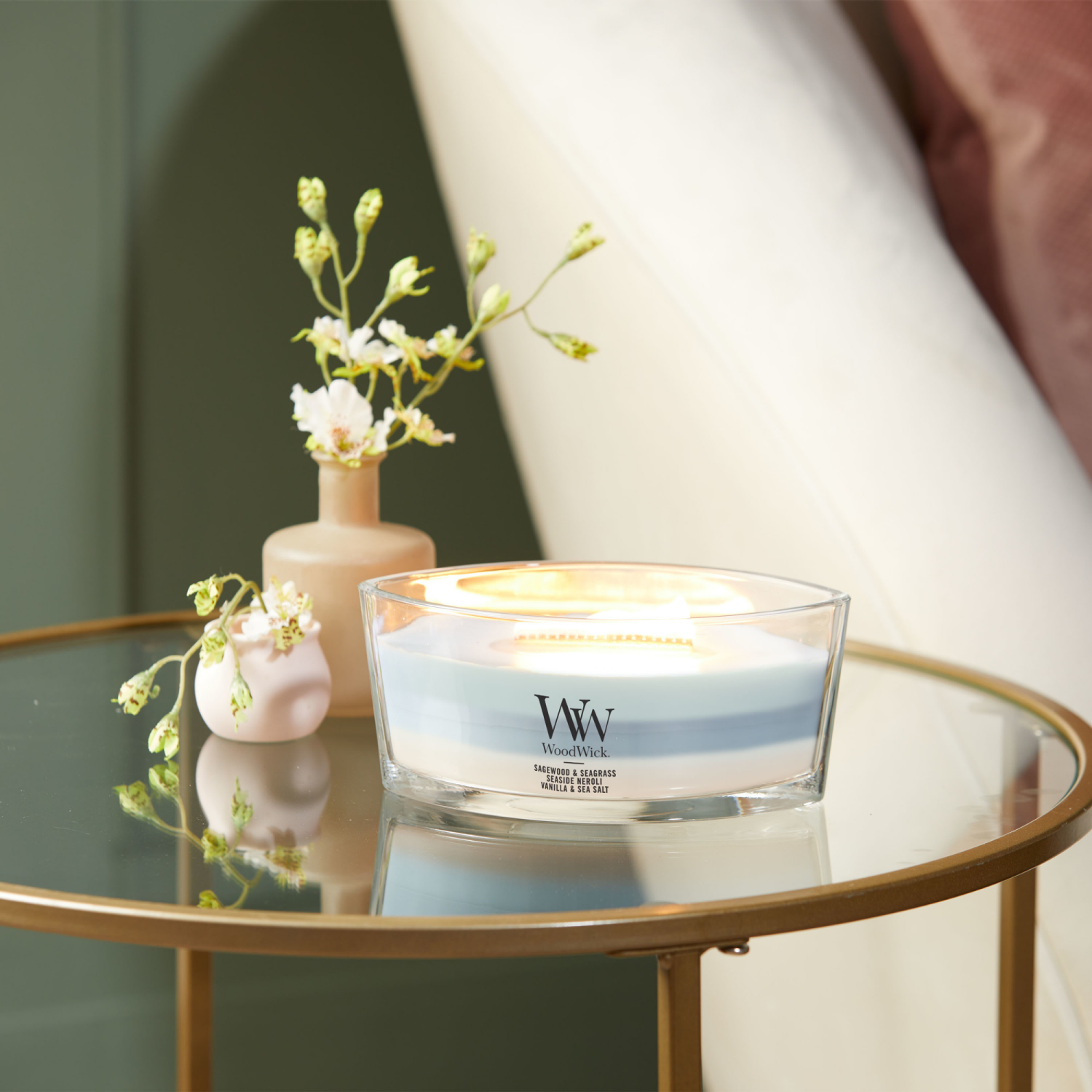 slide 4 of 4, WoodWick Ocean Trilogy Segewood & Seagrass Seaside Neroli Vanilla Sea Salt Candle 16 oz, 16 oz