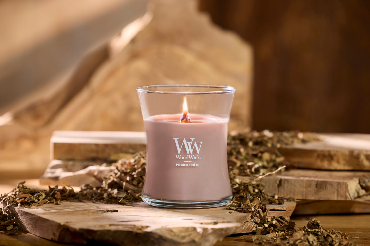 slide 3 of 3, Woodwick Medium Jar Candle Patchouli Crème 9.7 Oz., 9.7 oz