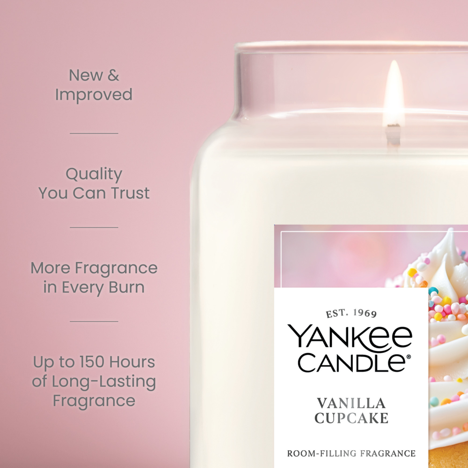 slide 5 of 5, Yankee Candle Vanilla Cupcake Scented Candle, 22oz Large Jar with up to 150 Hour Burn Time, Great for gifting, Birthdays, 1 ct