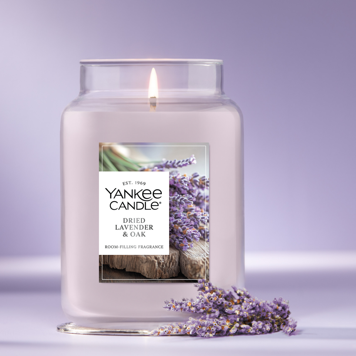 slide 2 of 5, Yankee Candle Large Jar Scented Candle with up to 150 Hour Burn Time, Premium Plant Wax Blend for Consistent Burn, 22 oz Jar Candle with Room Filling Fragrance, Dried Lavender & Oak, 22 oz
