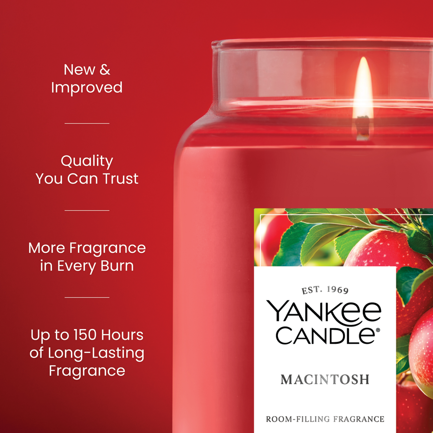 slide 5 of 5, Yankee Candle Large Jar Scented Candle with up to 150 Hour Burn Time, Premium Plant Wax Blend for Consistent Burn, 22 oz Jar Candle with Room Filling Fragrance, Macintosh, 22 oz