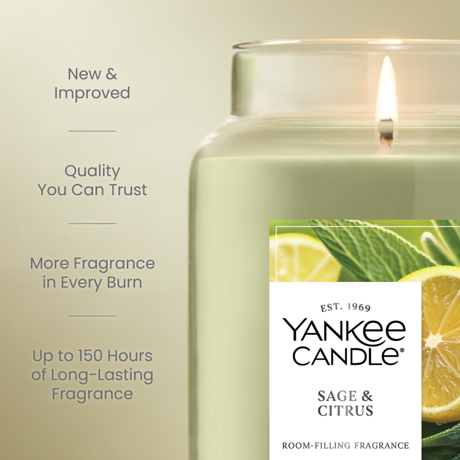 slide 5 of 5, Yankee Candle Sage & Citrus Scented Candle, 22oz Large Jar with up to 150 Hour Burn Time, Great for gifting, Birthdays, 1 ct