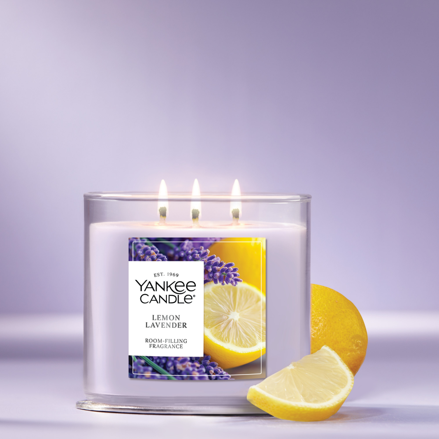 slide 2 of 5, Yankee Candle 3 Wick Candle Jar, Scented Candle with up to 40 Hours of Burn Time, Premium Plant Wax Blend for Consistent Long Lasting Scent from First to Last Burn, Lemon Lavender, 1 ct