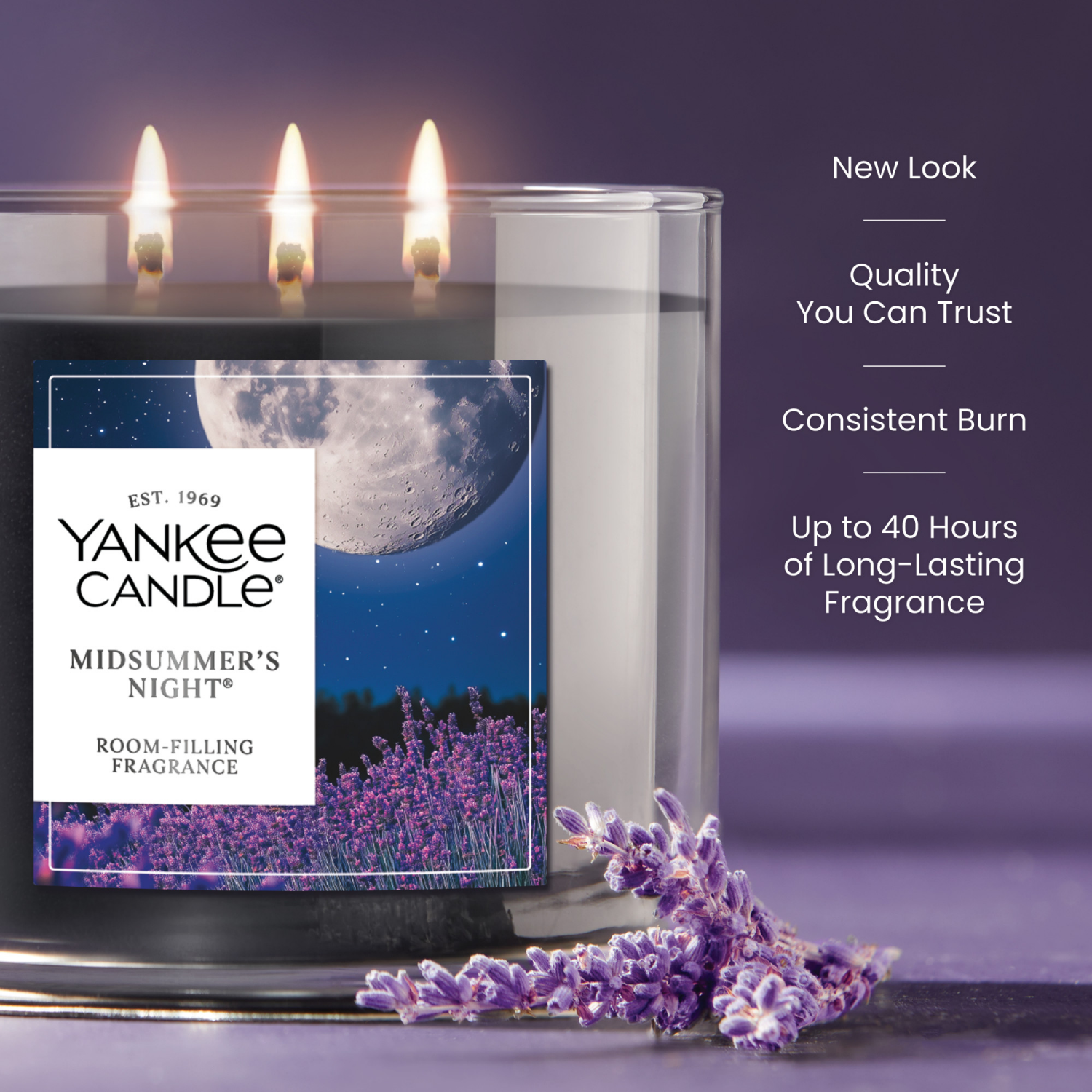 slide 5 of 5, Yankee Candle 3 Wick Candle Jar, Scented Candle with up to 40 Hours of Burn Time, Premium Plant Wax Blend for Consistent Long Lasting Scent from First to Last Burn, Midsummer's Night, 1 ct
