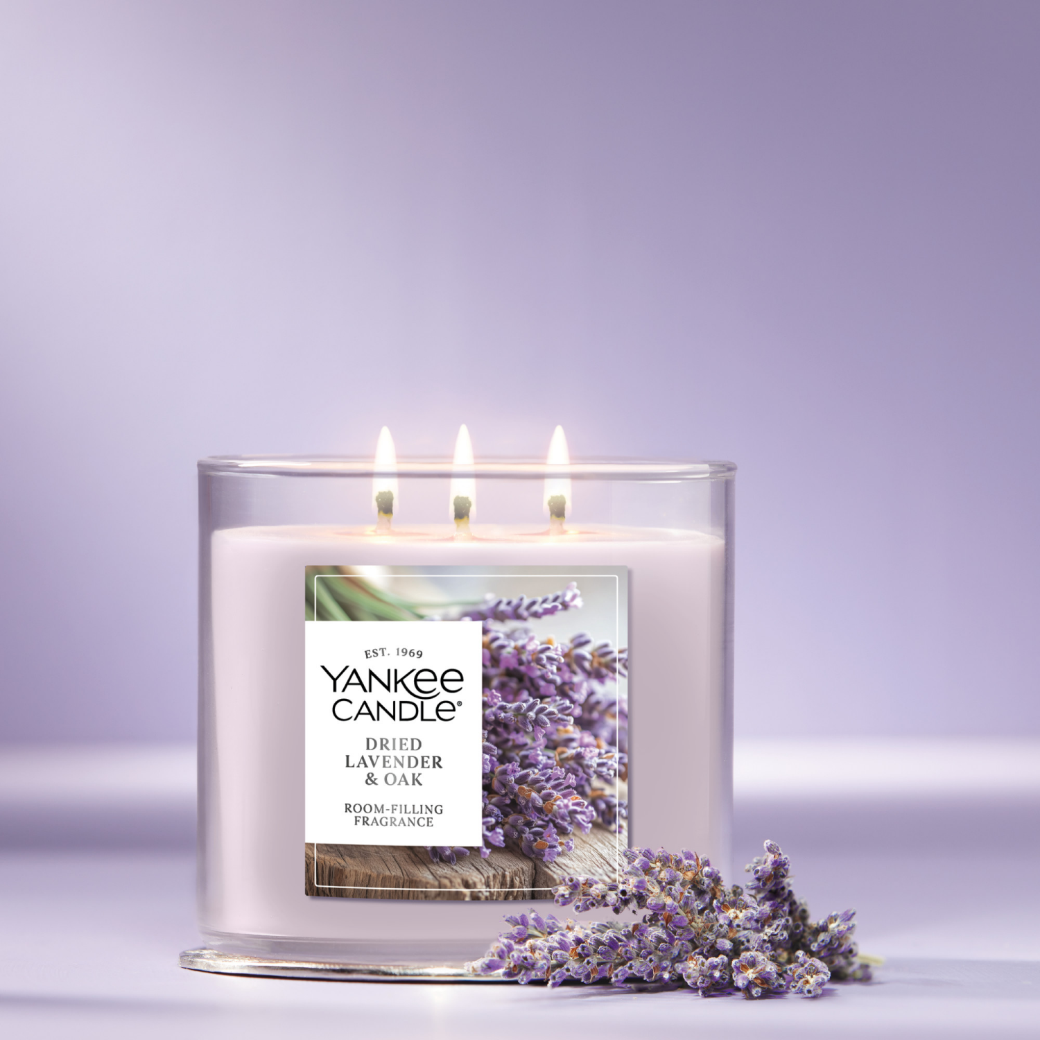 slide 2 of 5, Yankee Candle 3 Wick Candle Jar, Scented Candle with up to 40 Hours of Burn Time, Premium Plant Wax Blend for Consistent Long Lasting Scent from First to Last Burn, Dried Lavender & Oak, 1 ct