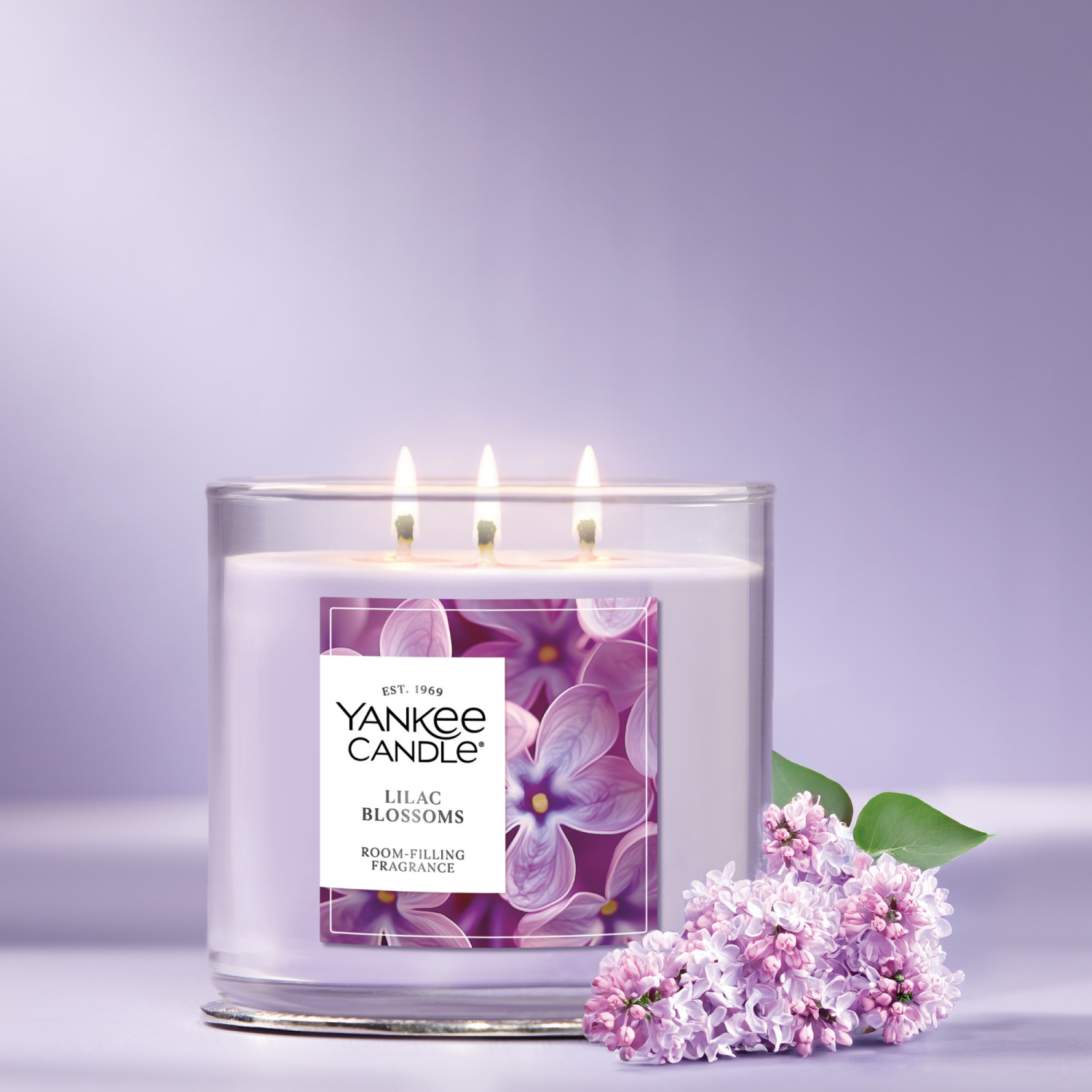 slide 2 of 5, Yankee Candle 3 Wick Candle Jar, Scented Candle with up to 40 Hours of Burn Time, Premium Plant Wax Blend for Consistent Long Lasting Scent from First to Last Burn, Lilac Blossoms, 1 ct