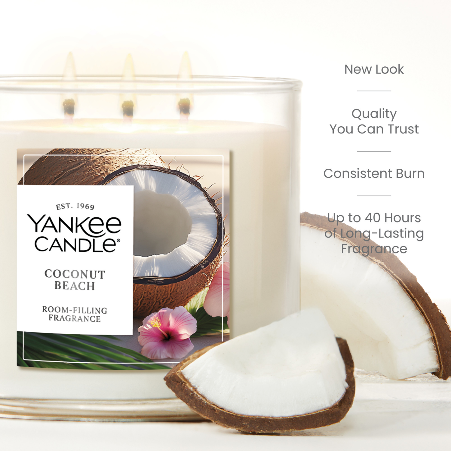 slide 5 of 5, Yankee Candle 3 Wick Candle Jar, Scented Candle with up to 40 Hours of Burn Time, Premium Plant Wax Blend for Consistent Long Lasting Scent from First to Last Burn, Coconut Beach, 1 ct
