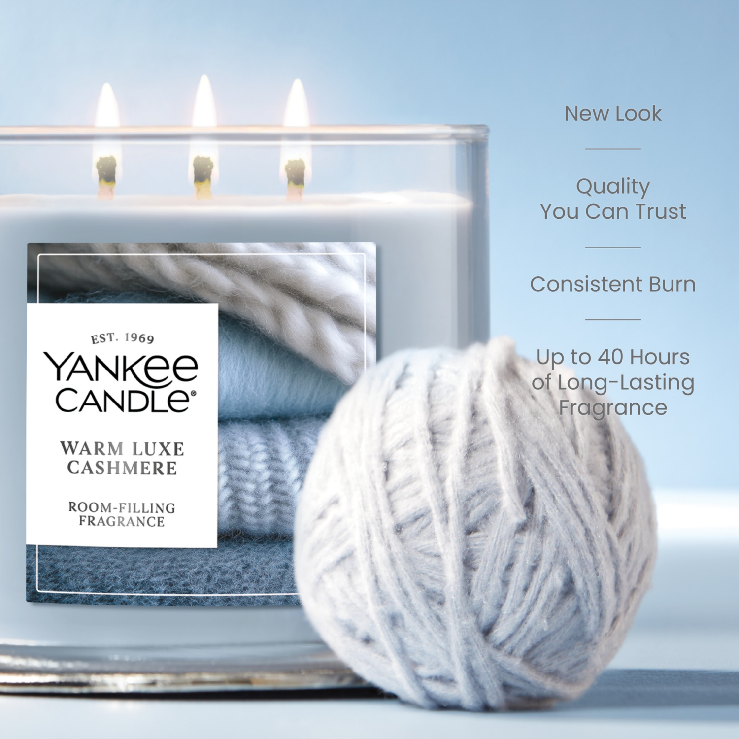 slide 5 of 5, Yankee Candle 3 Wick Candle Jar, Scented Candle with up to 40 Hours of Burn Time, Premium Plant Wax Blend for Consistent Long Lasting Scent from First to Last Burn, Warm Luxe Cashmere, 1 ct