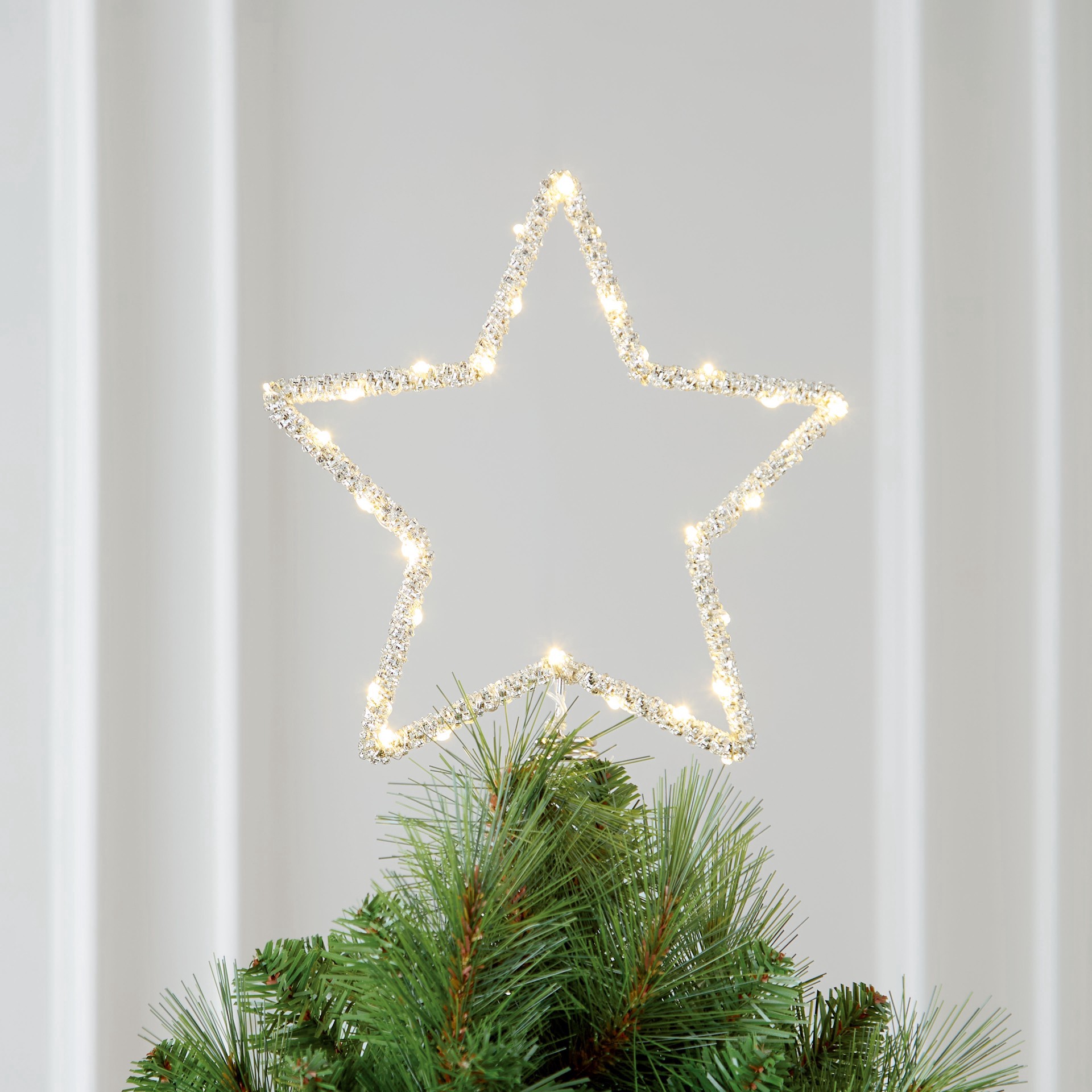 slide 4 of 4, 12" Silver Rhinestone Star Lighted Tree Topper By Ashland, 12 in