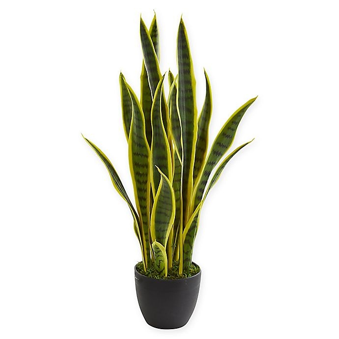 slide 1 of 1, Nearly Natural Artificial Sansevieria Plant with Planter, 26 in