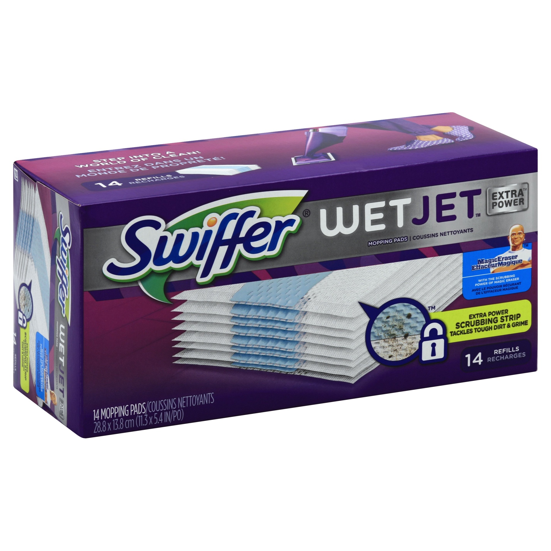 slide 1 of 2, Swiffer Wet Jet Pads with the Power of Mr. Clean Magic Eraser, 14 ct