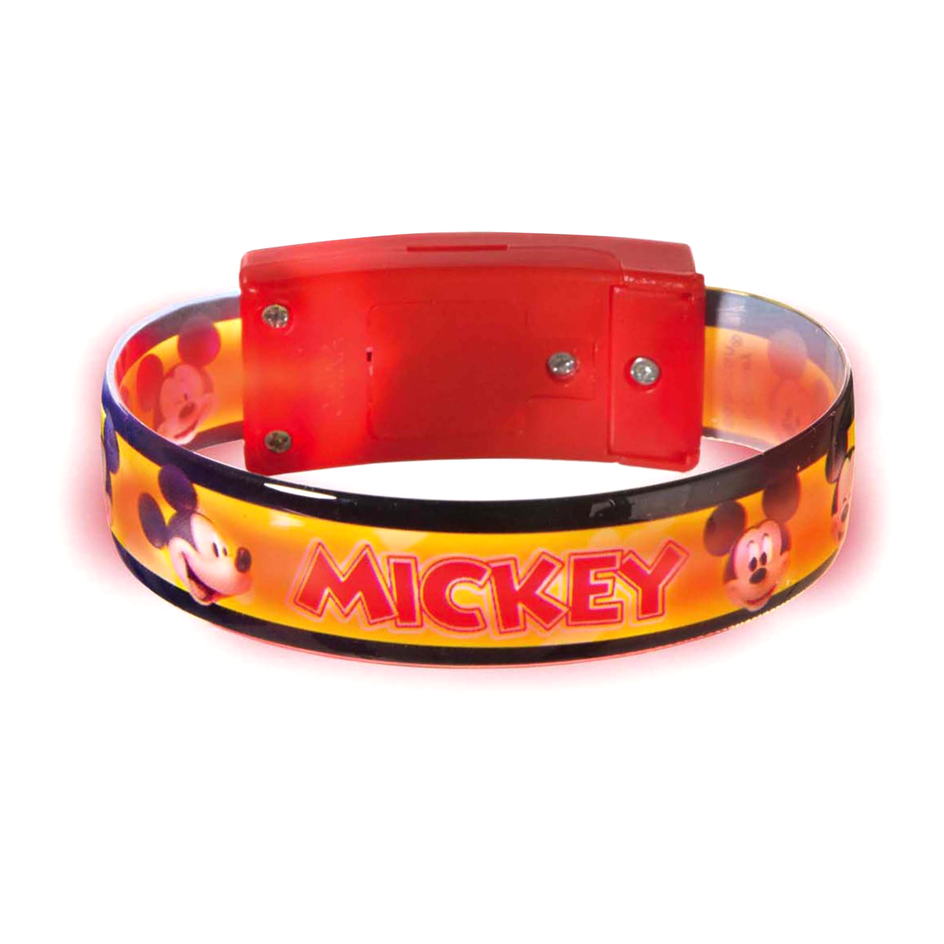 slide 1 of 1, These eye-catching light up bracelets are yellow with a black border and feature Mickey's smiling face. These make a great party favor, 1 ct