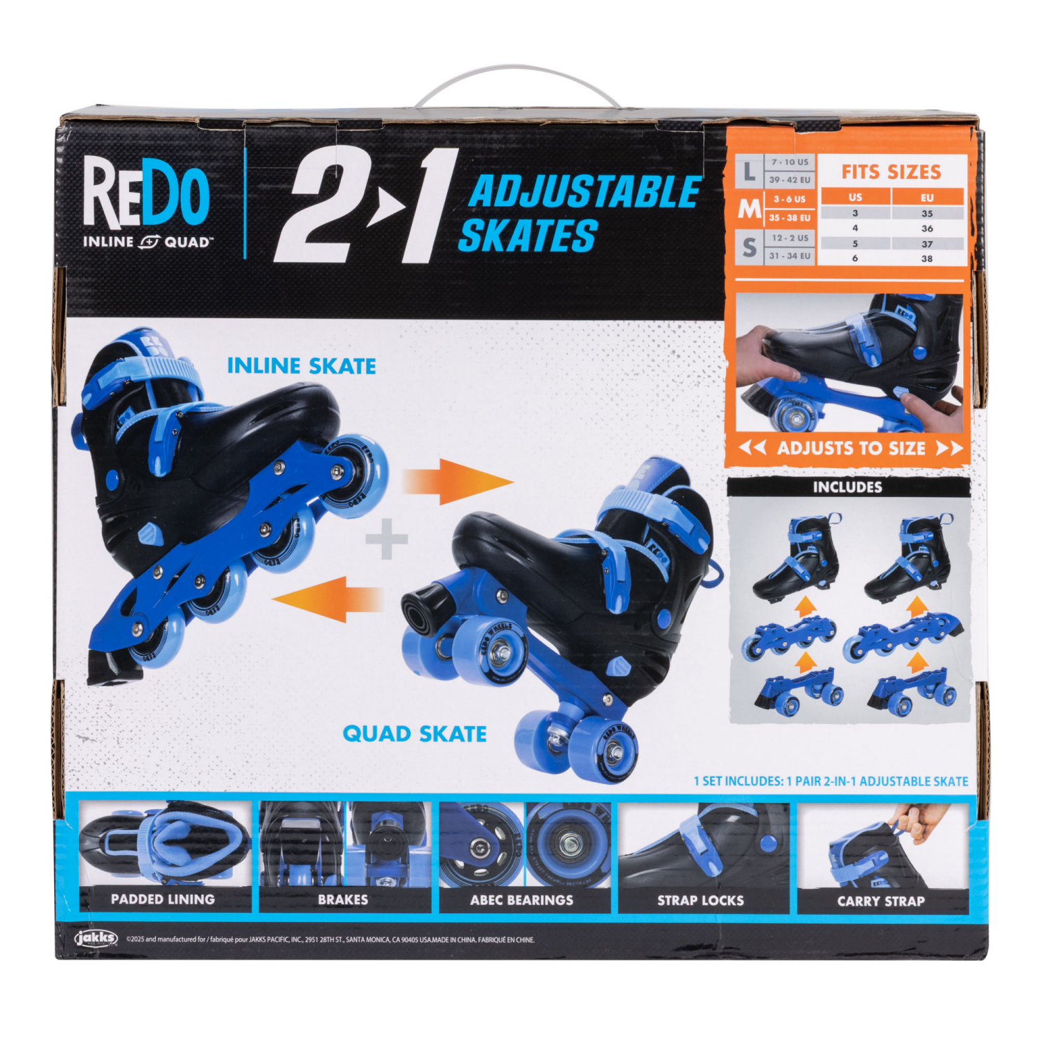 slide 2 of 8, REDO 2-in-1 ADJUSTABLE SKATE BLACK AND BLUE MEDIUM, 1 ct