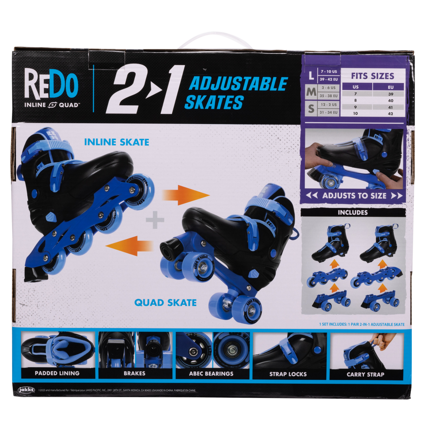slide 2 of 8, REDO 2-in-1 ADJUSTABLE SKATE BLACK AND BLUE LARGE, 1 ct