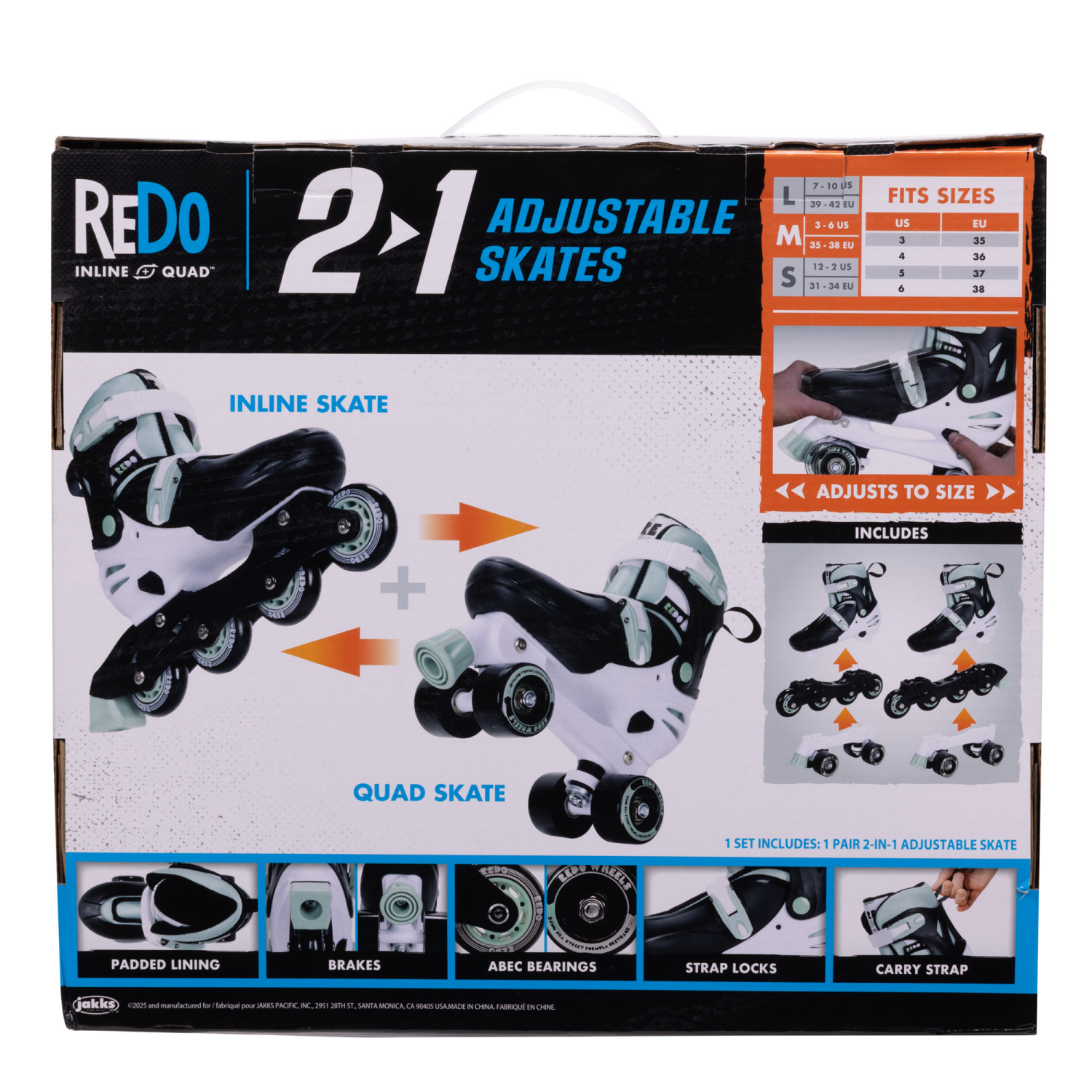 slide 2 of 8, REDO 2 in 1 SKATES GREEN AND WHITE MEDIUM, 1 ct