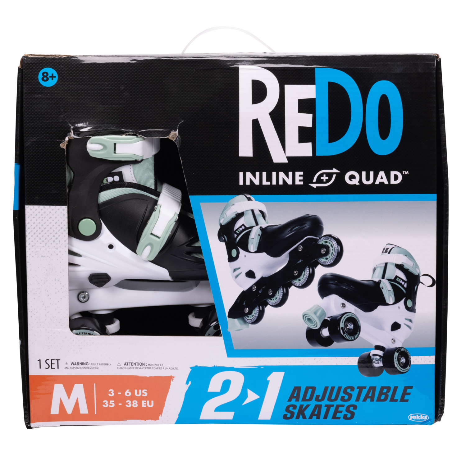 slide 1 of 8, REDO 2 in 1 SKATES GREEN AND WHITE LARGE, 1 ct