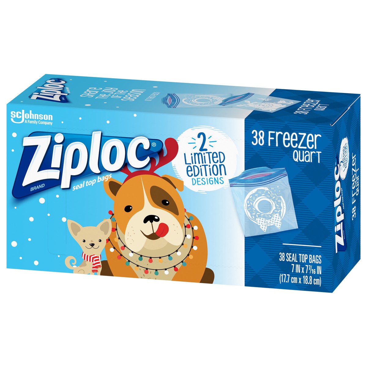 slide 4 of 4, Ziploc Brand Freezer Bags Holiday, Quart, 38 Count, 38 ct