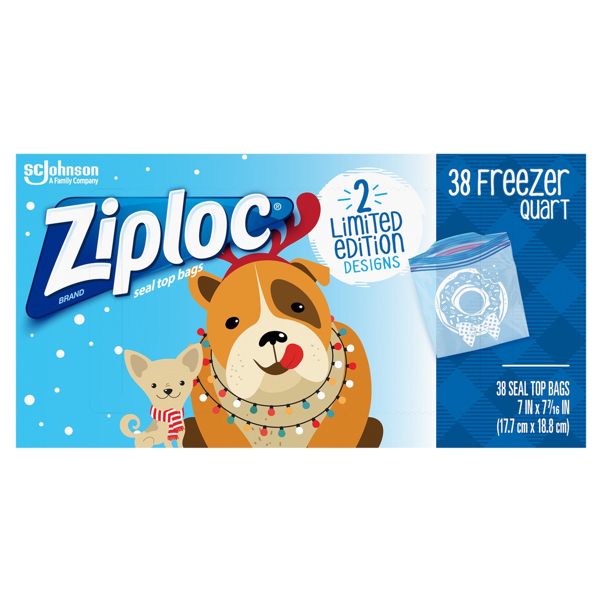 slide 1 of 4, Ziploc Brand Freezer Bags Holiday, Quart, 38 Count, 38 ct