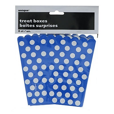 slide 1 of 1, Unique Industries Royal Blue Dots Treat Boxes, 8 ct