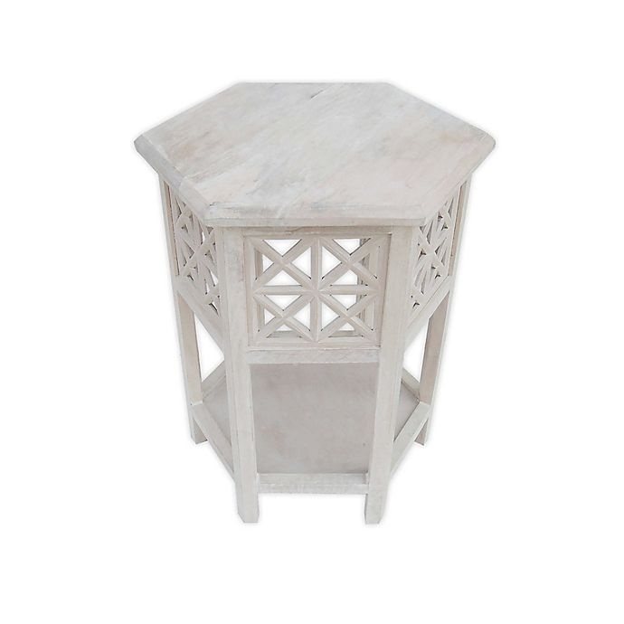 slide 1 of 8, Global Caravan Khilana Carved Wooden Tea Table - White Wash, 1 ct