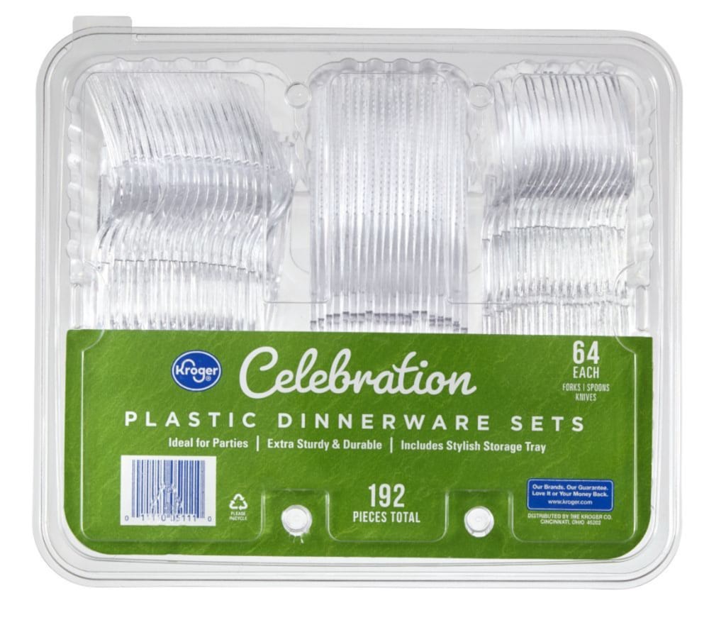 slide 1 of 4, Kroger Celebration Clear Plastic Dinnerware Sets, 192 ct